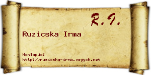 Ruzicska Irma névjegykártya
